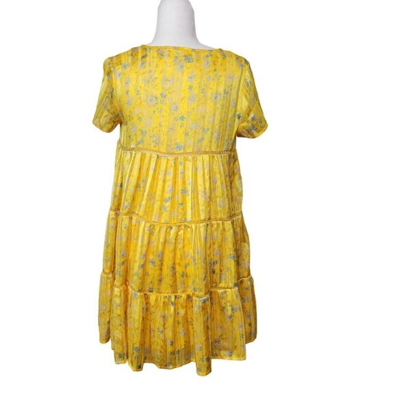 Urban Outfitters Dress Womens Extra Small Yellow Pippa Tiered Floral Boho Ladies - Picture 3 of 13